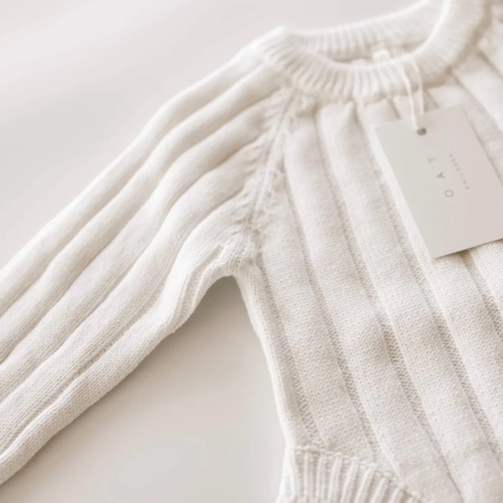 Oat Ribbed Knit Sweater in White